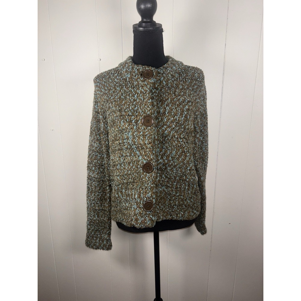 Evan Picone Cardigan Womens Petite Small Buttons Coastal Grandma Chunky Knit